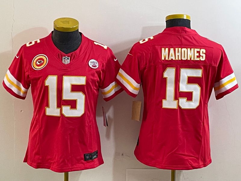 Youth Kansas City Chiefs #15 Mahomes Red three generations 2025 Nike Vapor Limited NFL Jersey style 4